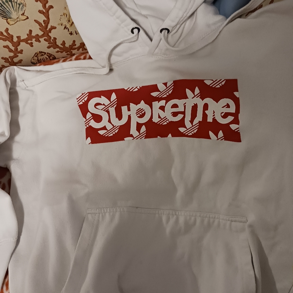 SAAD Collection Supreme w/Adidas logos White hoodie. Size Small